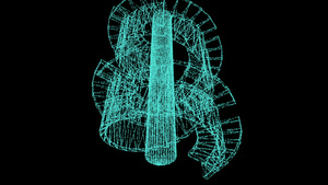 3个铁丝框架螺旋楼梯的4k全息动画20秒视频