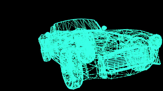 4k 3台电线框架汽车模型的全息动画视频