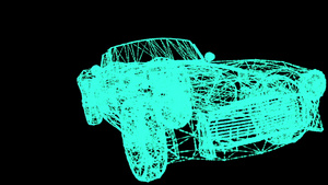 4k 3台电线框架汽车模型的全息动画15秒视频