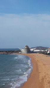 青岛金沙滩海水浴场航拍视频海滨风光视频