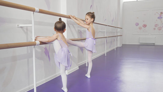 两个可爱的小芭蕾舞女伴一起在芭蕾学校穿展视频