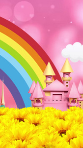 卡通彩虹向日葵led背景视频六一儿童节视频
