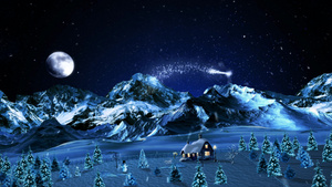 圣诞夜幕下的雪山和小木屋13秒视频