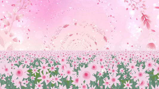 唯美清新粉色花海动态粒子光效舞台背景视频
