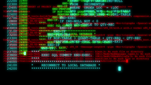 黑客代码运行在计算机屏幕终端视频
