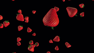 草莓零重力旋转它们漂浮在空中3D动画选择性焦点模糊24秒视频