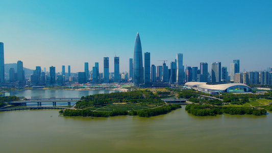 航拍深圳湾地标建筑视频