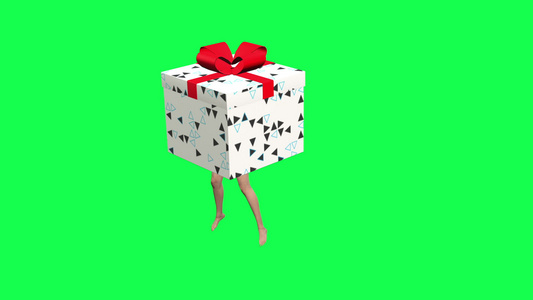 三维礼物盒的动画带双腿在绿屏上单独跳舞视频