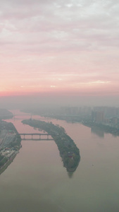 航拍衡阳东洲岛湘江风光日出视频