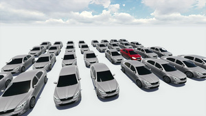 4k动画数百辆汽车一辆红色汽车展示16秒视频