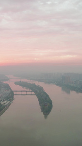 航拍衡阳东洲岛湘江风光日出视频