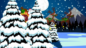 在雪橇里的圣塔和在圣诞节晚上飞的驯鹿14秒视频