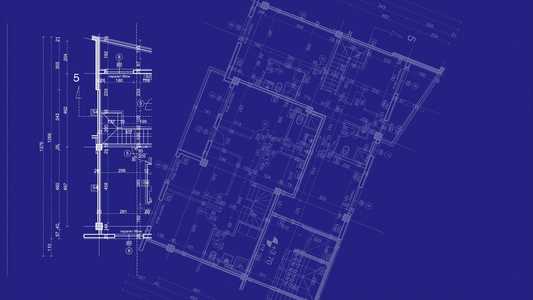 抽象建筑背景蓝图房屋计划,蓝背景草图视频