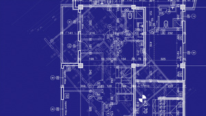 抽象建筑背景。蓝图房屋计划,蓝背景草图17秒视频
