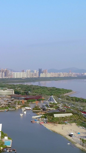 深圳华侨城湿地公园航拍城市风光30秒视频