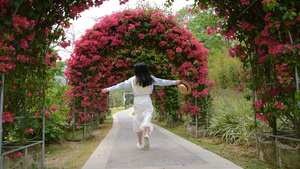 4K少女在花海长廊里奔跑8秒视频