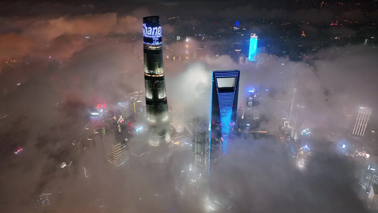 上海陆家嘴夜景地标宣传片震撼平流云海航拍视频