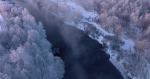 航拍黑龙江逊克大平台雾凇风景区16秒视频
