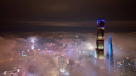 上海陆家嘴夜景地标宣传片震撼平流云海航拍视频