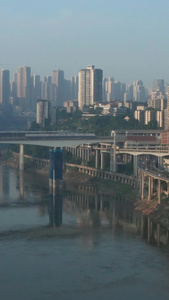 重庆轻轨桥渝澳大桥航拍城市运营视频