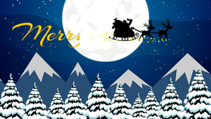 雪橇里的圣塔的黑休幕和圣诞夜飞翔的驯鹿11秒视频