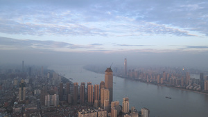 航拍城市长江江景地标建筑晚霞天空4k素材46秒视频