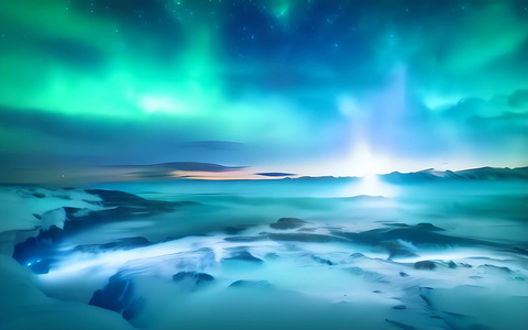 海滩上的北极光夜间冬季景观视频