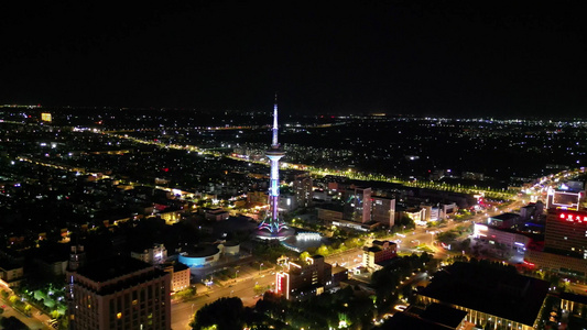 航拍山东东营城市夜景 视频