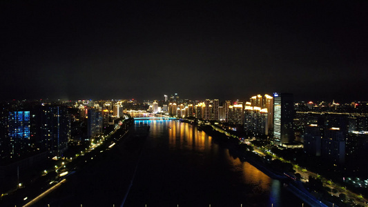 城市夜景霓虹灯高楼夜景航拍视频