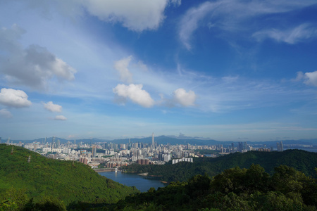 塘朗山远眺深圳福田区城市风光延时视频