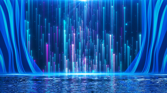 炫酷蓝色丝带粒子线条舞台背景视频视频
