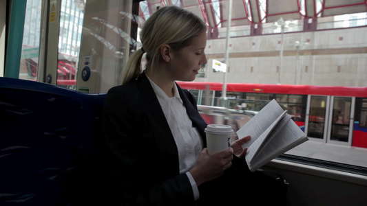 女商人在火车上看书视频