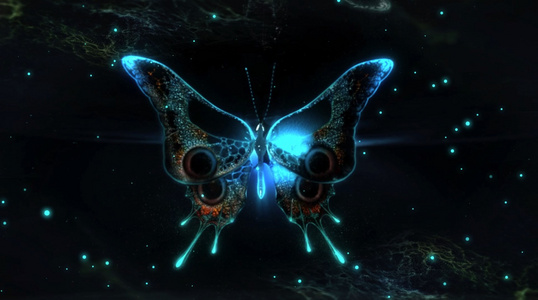 蓝色荧光蝴蝶振动翅膀全息背景视频视频