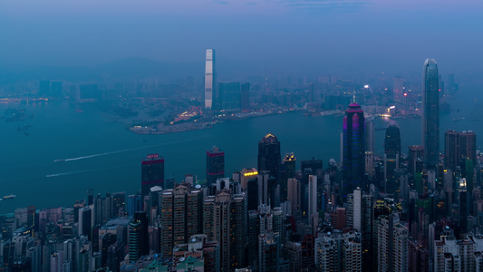 香港市中心市风景白天到夜间视频