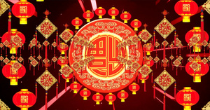 元旦春节福字灯笼动效新年背景视频30秒视频