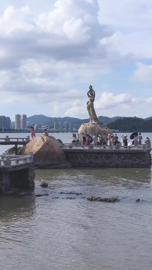 素材延时摄影珠海地标情侣路珠海渔女雕像旅游素材10秒视频