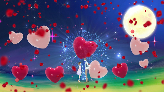 卡通夜空下的浪漫情侣唯美led背景视频