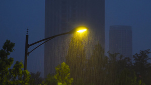 暴雨天路灯下暴雨雨水雨丝4K22秒视频