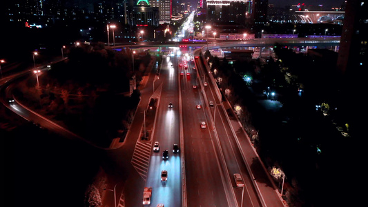 城市环路车流灯光航拍夜景视频