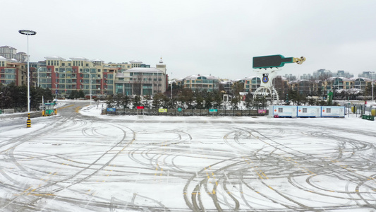 冬天青岛西海岸新区雪景视频