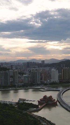 广东航拍城市风光夕阳晚霞天空落日海景素材城市素材56秒视频