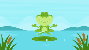 MG动画静默中的绿色青蛙卡通字符10秒视频