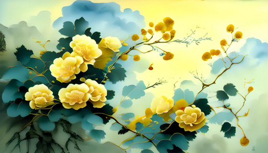 黄色的国画牡丹数码艺术视频