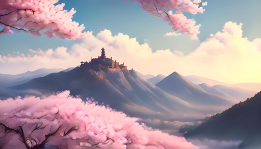 樱花和城堡数字艺术视频