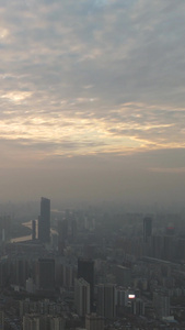 航拍城市地标江景落日晚霞天空素材城市素材视频