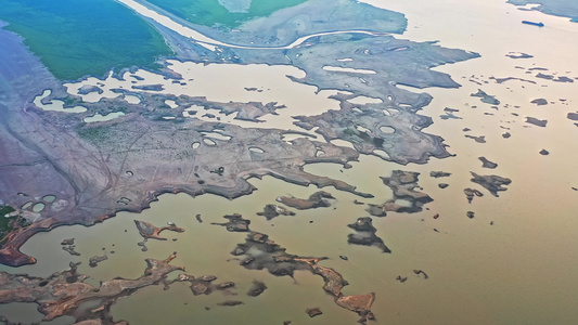 干涸的洞庭湖湖河床航拍视频