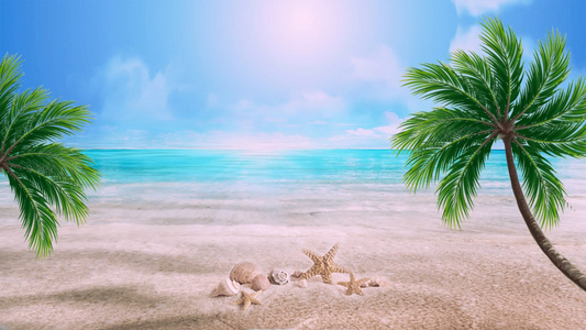 夏日海滩风景动画视频