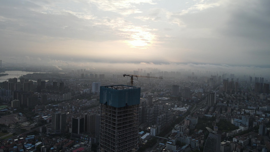 航拍湖南岳阳城市建设地标建筑视频