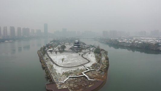 航拍衡阳东洲岛绝美雪景东洲雪景衡阳下雪了视频