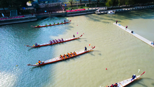 4K航拍端午节传统节日划龙舟庆祝活动视频